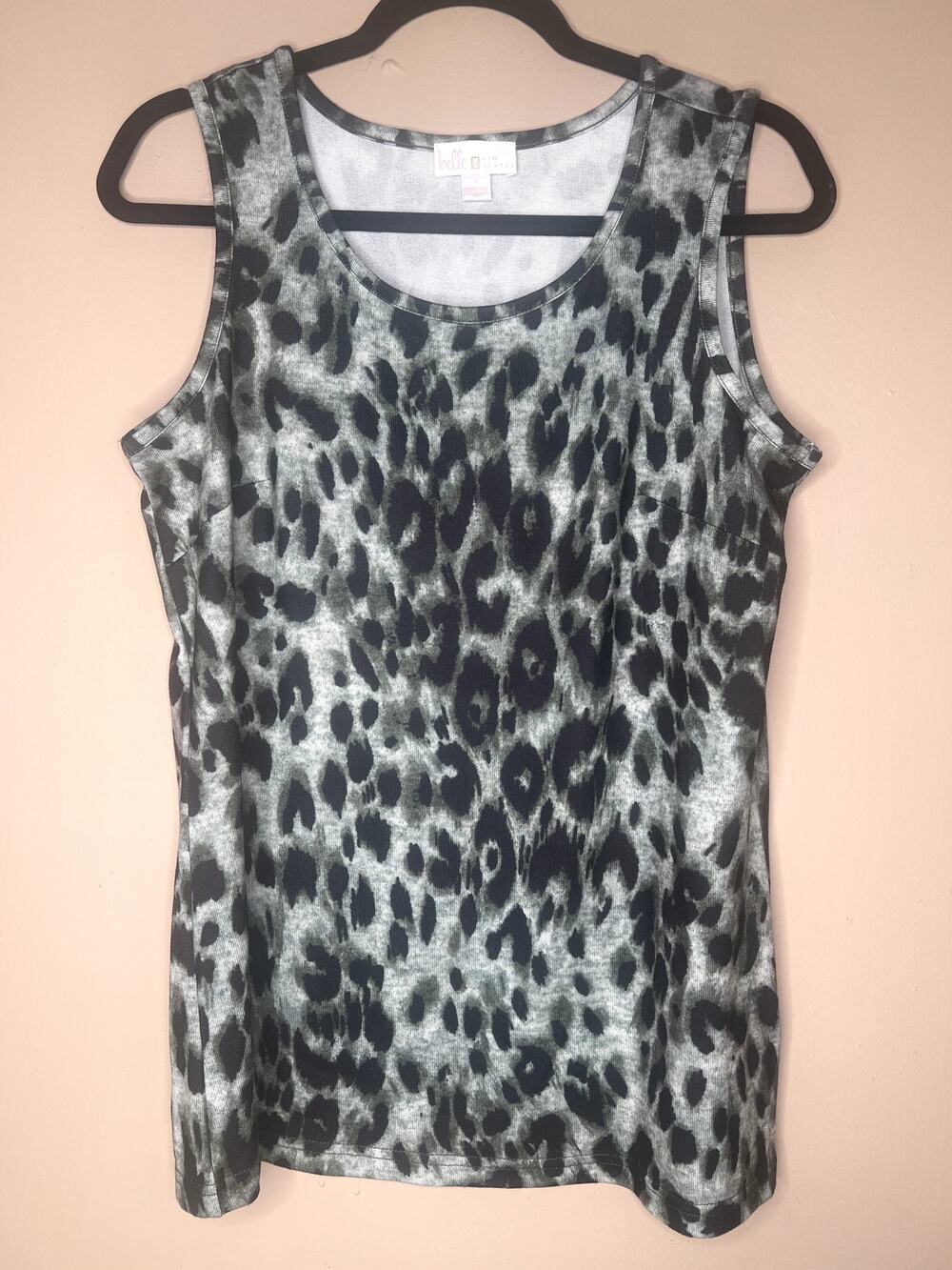 Belle by Kim Gravel Leopard Print Tank Top NWOT S Small Smooth Knit Olive Grey